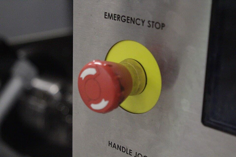 Emergency stop button on a HAAS CNC