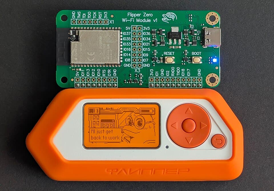 Flipper Zero orange backlight enabled with active WiFi Dev Board