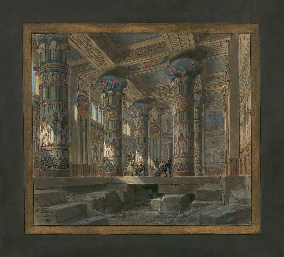Set design by Philippe Chaperon for Act4 sc2 of Aida by Verdi 1880 Paris