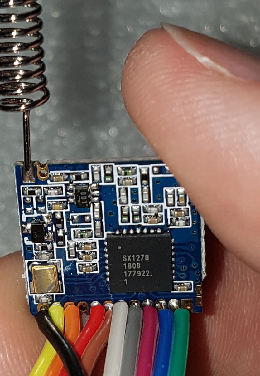LoRa Module with antenna and SPI wires attached