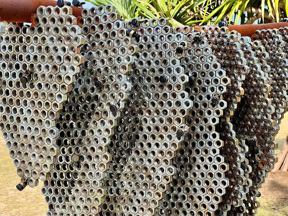 Hex Nut Hive (sculpture) by Finn Cossar at Swell Sculpture Festival 2022, 03