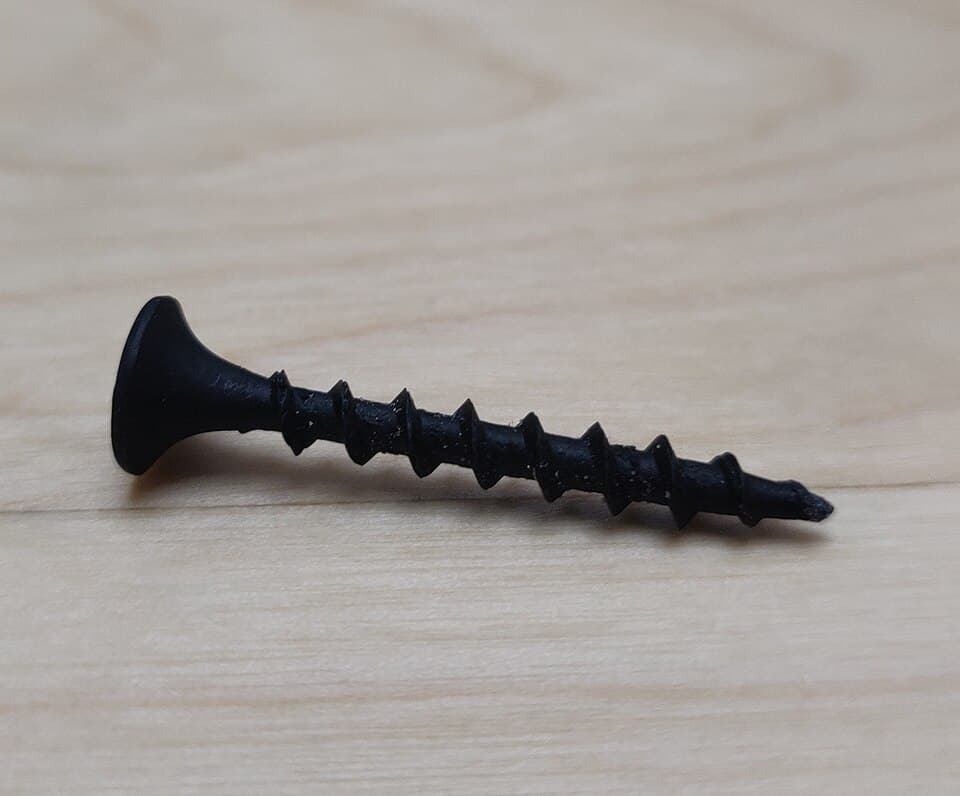 Black wood screw with flat Phillips head