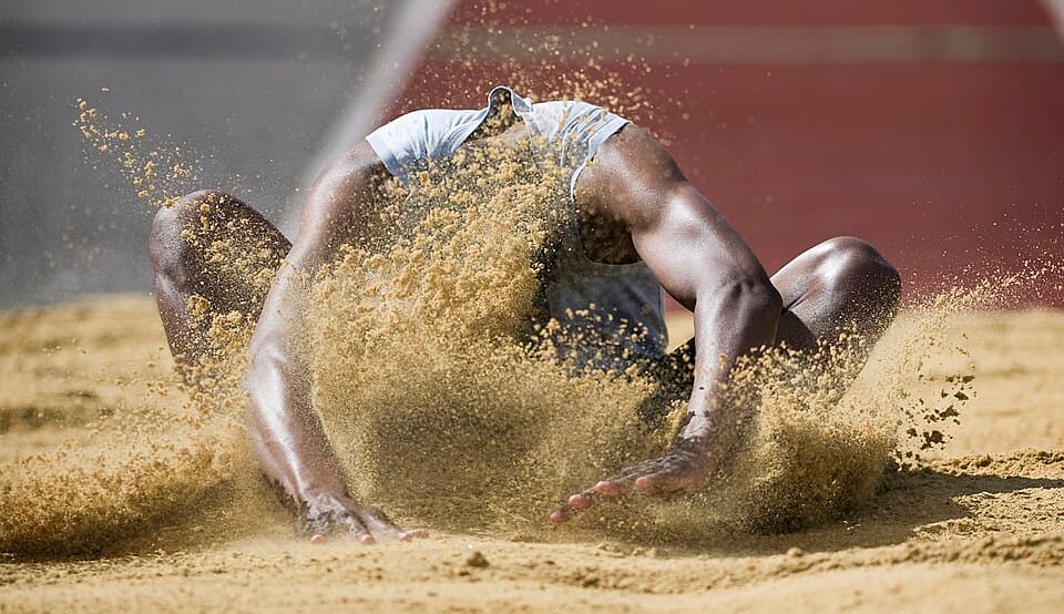 Army Athletics Long Jumper at The Inter Corps Athletics Competition at Tidworth, Wiltshire MOD 45152793 (cropped)