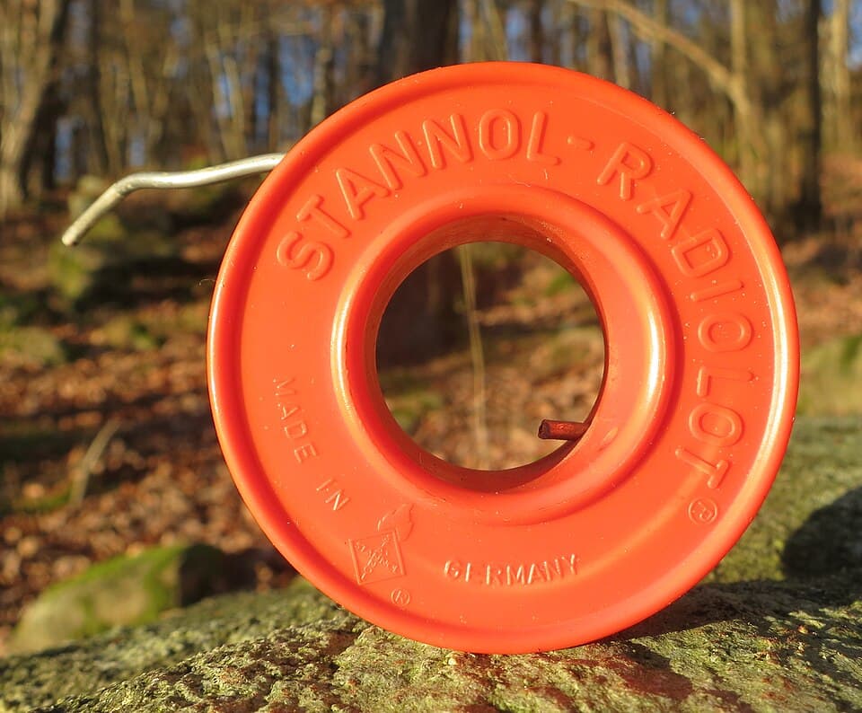 Ca 1970s Solder wire spool with flux-cored Radiolot solder from the German company Stannol
